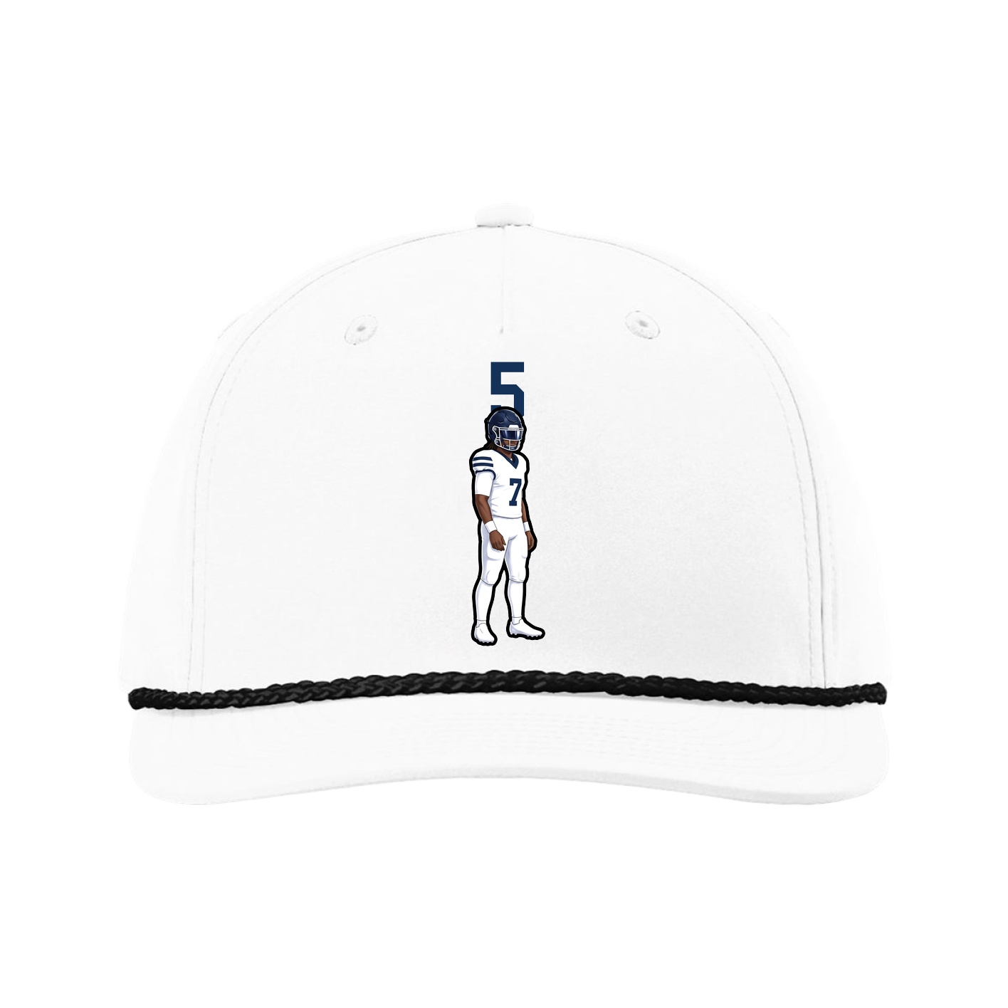 Five-Panel Classic Rope Cap — Number Top in White