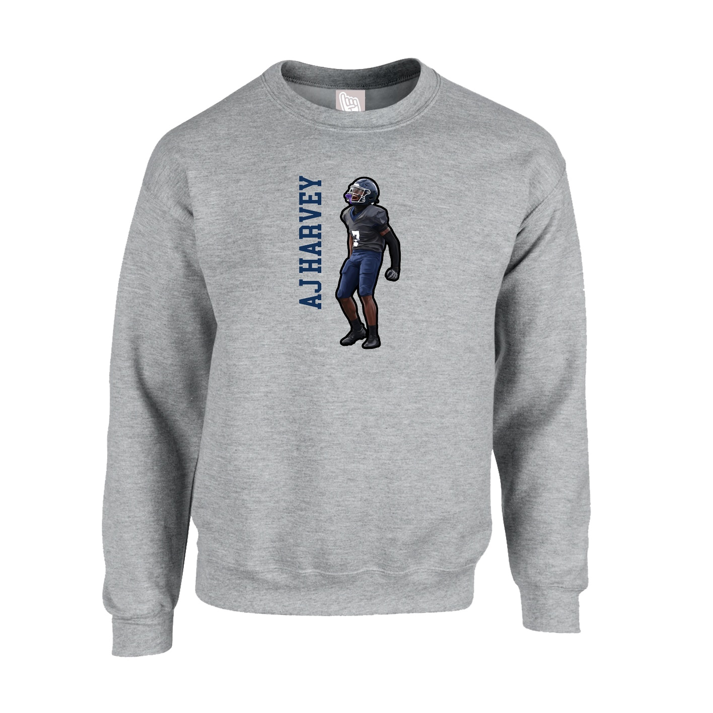Fleece Crew — Name Vertical in Grey