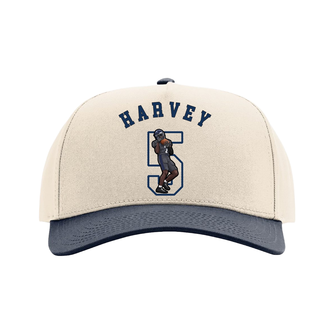 Full Fabric Five-Panel Champ Cap — Shirsey Arch in Cream/Navy