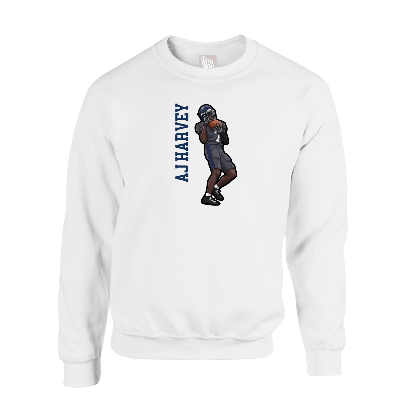 Fleece Crew — Name Vertical in White