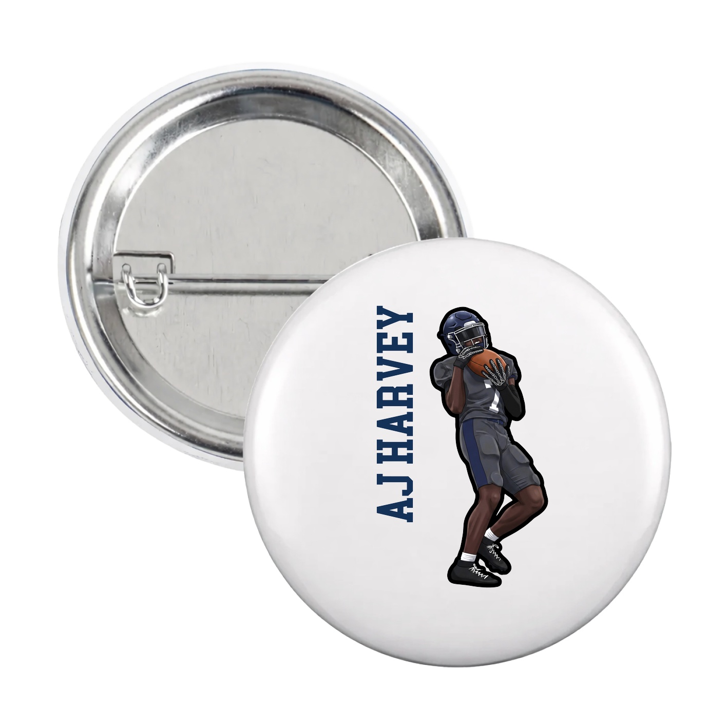 Game Day Button — Name Vertical in White