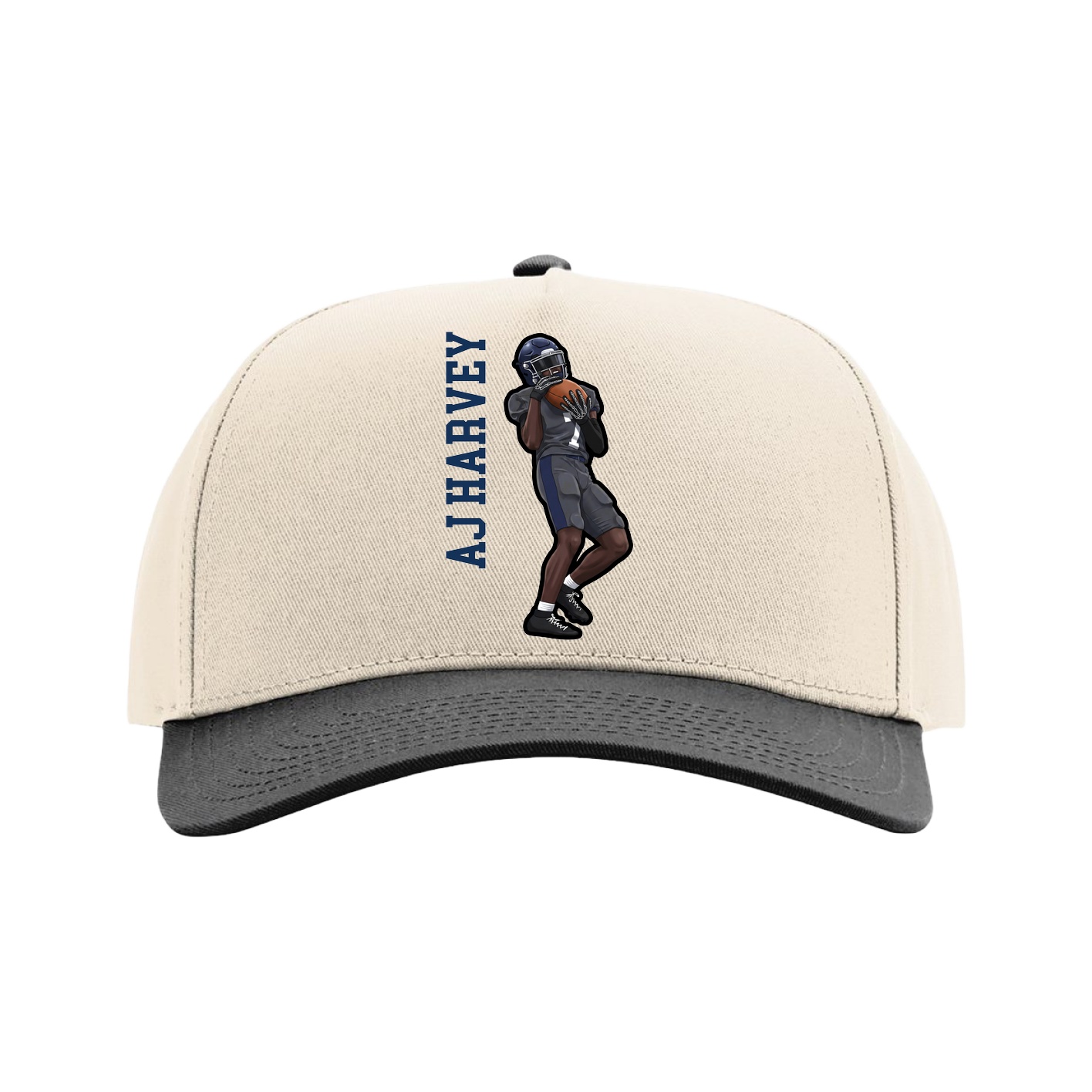 Full Fabric Five-Panel Champ Cap — Name Vertical in Cream/Black