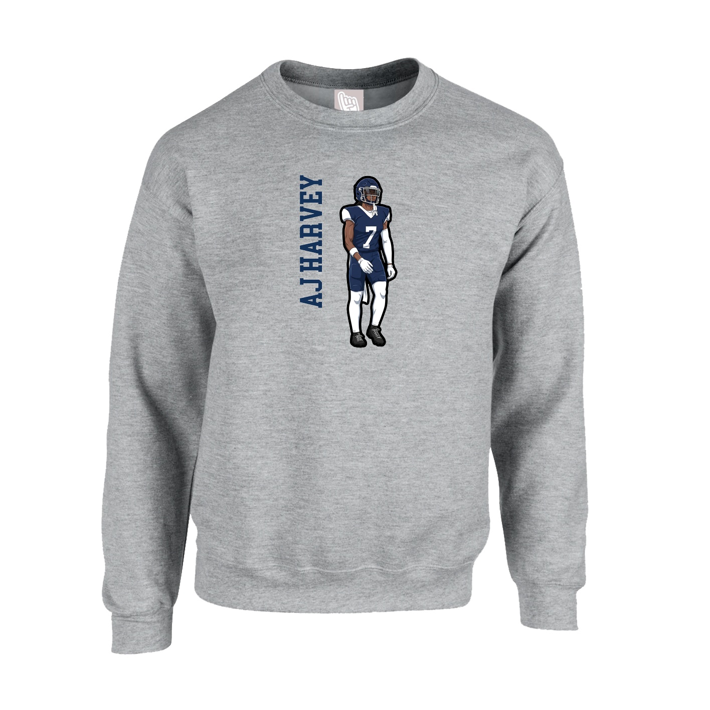 Fleece Crew — Name Vertical in Grey