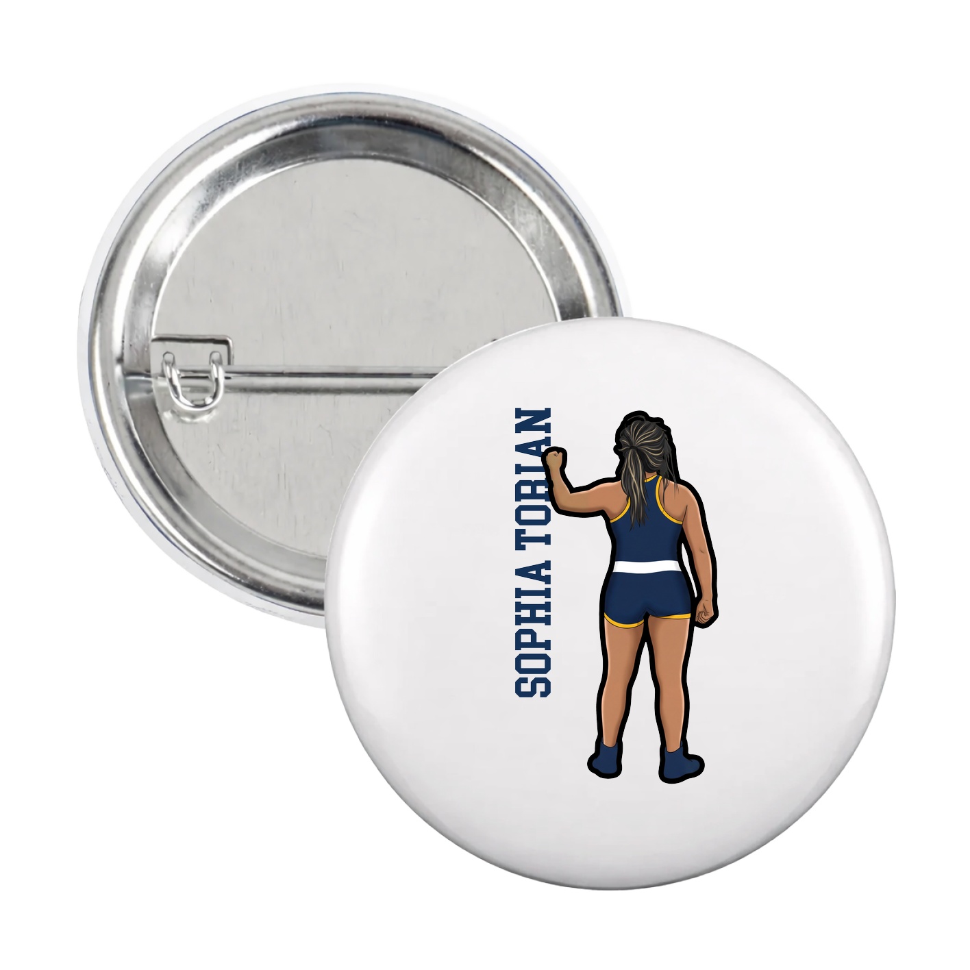 Game Day Button — Name Vertical in White