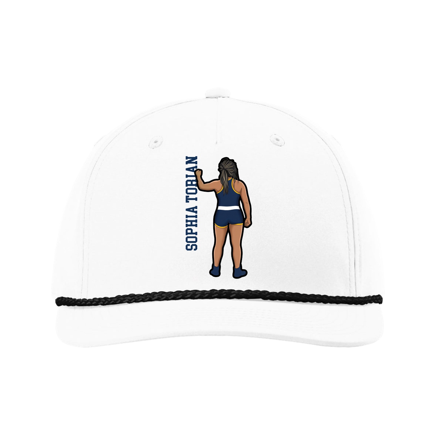 Five-Panel Classic Rope Cap — Name Vertical in White