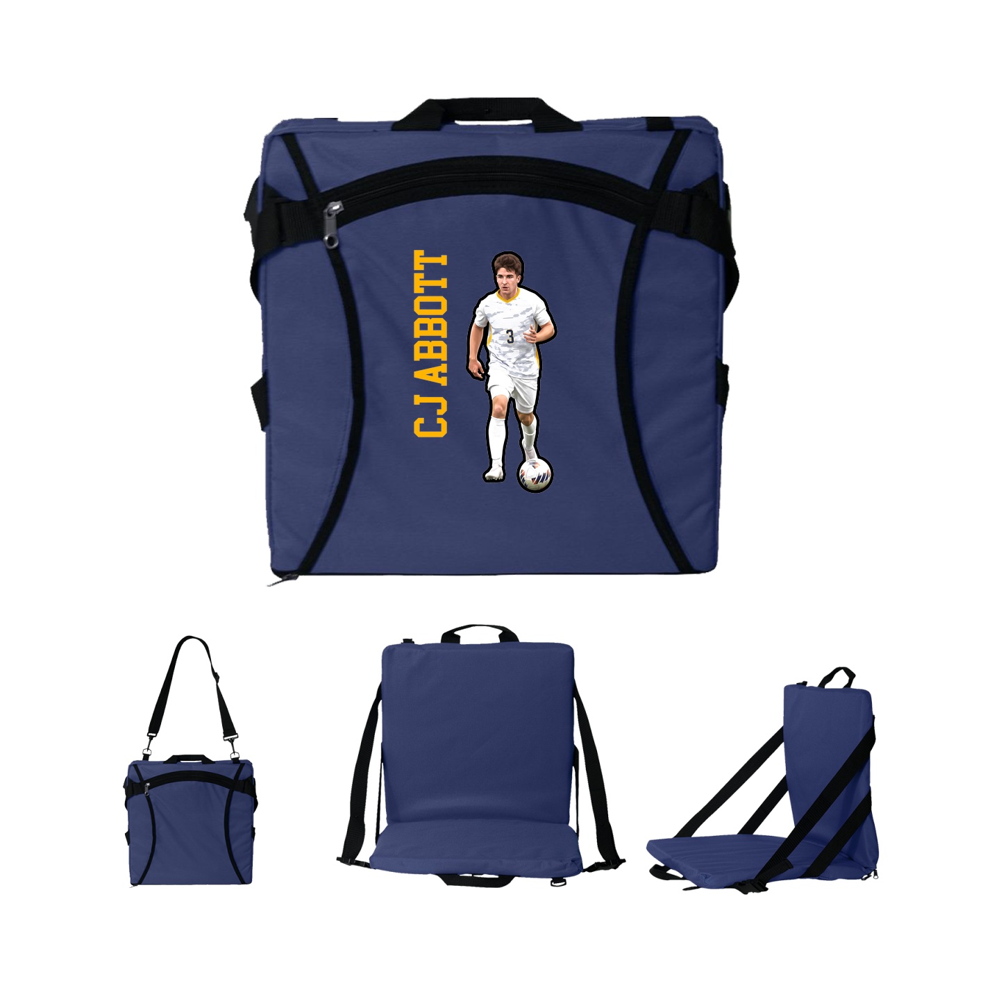 Folding Stadium Seat — Name Vertical in Navy
