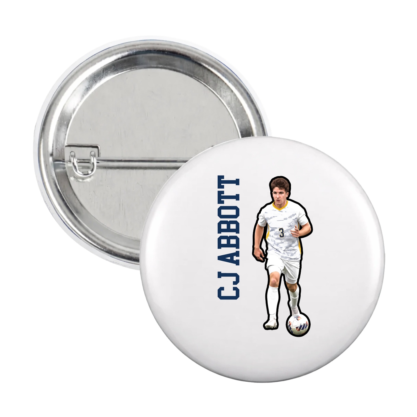 Game Day Button — Name Vertical in White