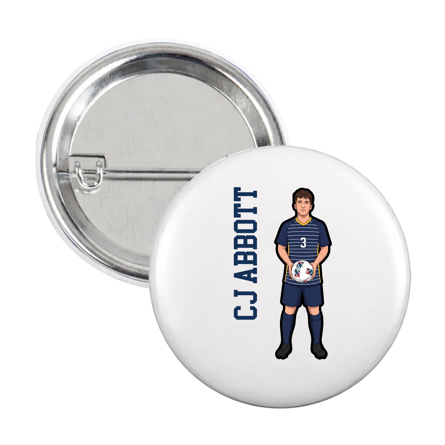 Game Day Button — Name Vertical in White