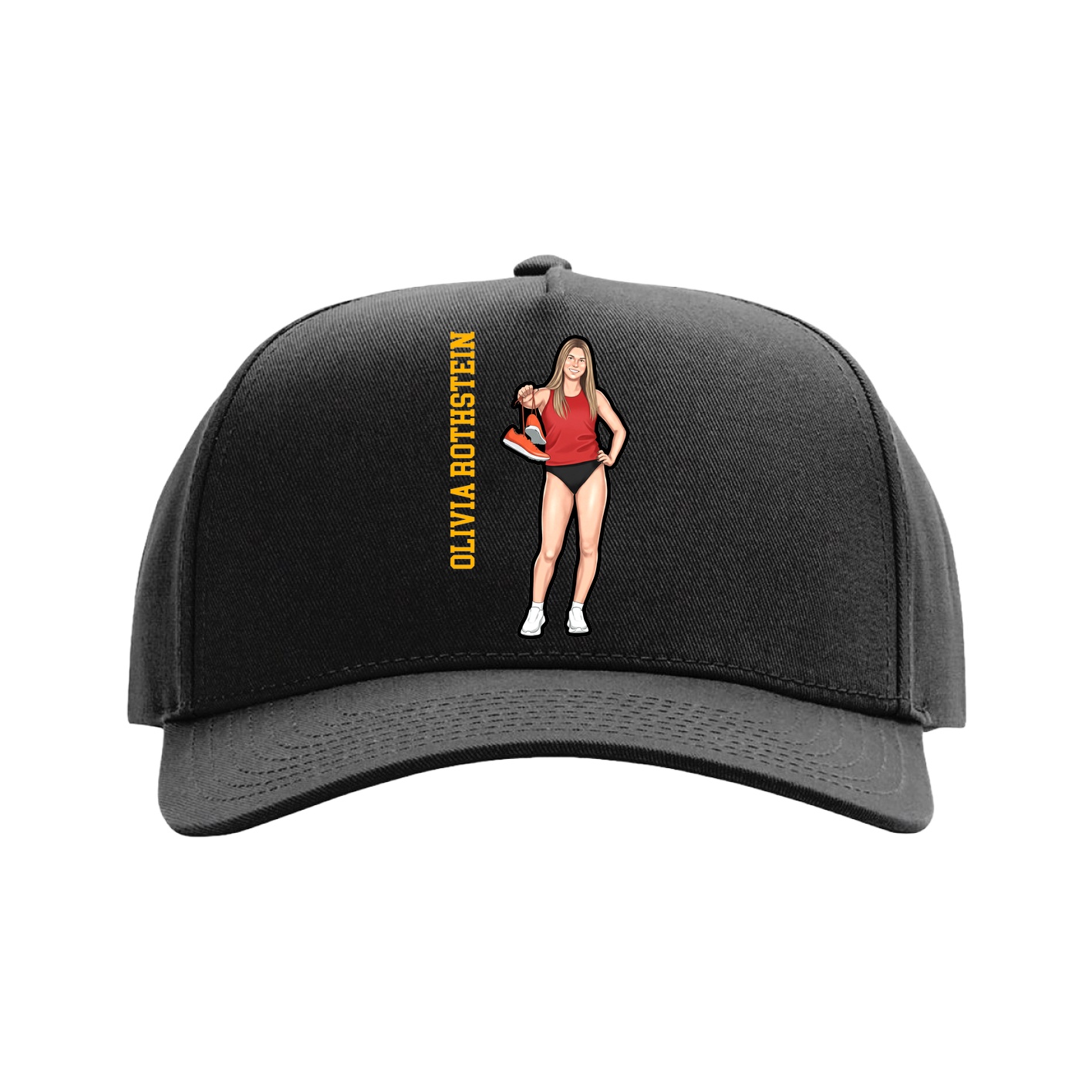 Full Fabric Five-Panel Champ Cap — Name Vertical in Black
