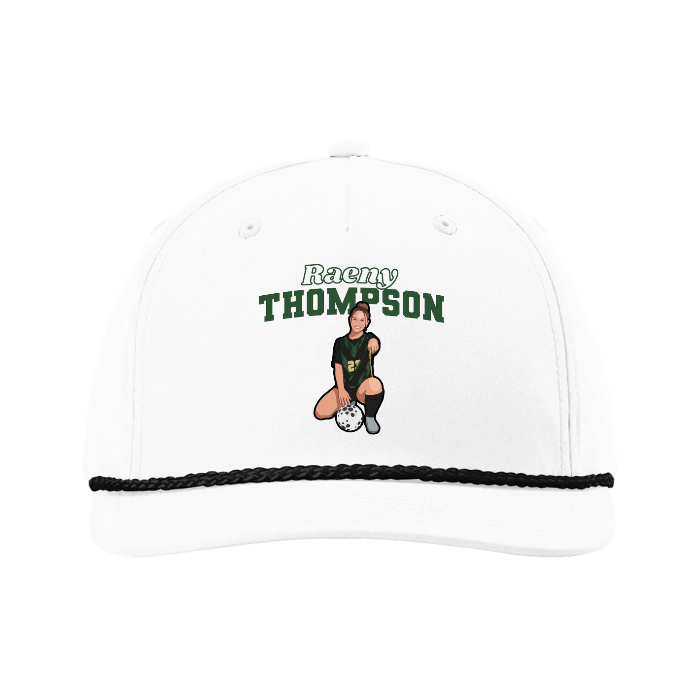 Five-Panel Classic Rope Cap — Name Arch in White