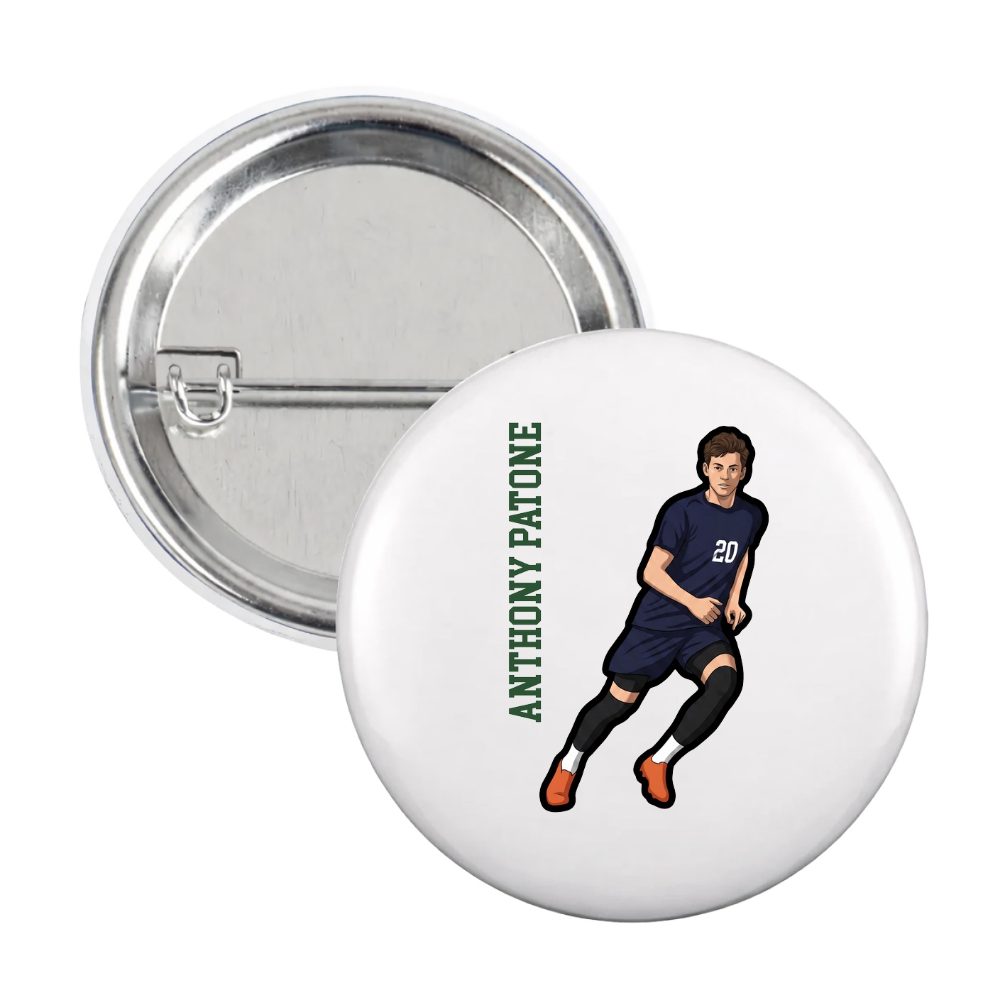 Game Day Button — Name Vertical in White