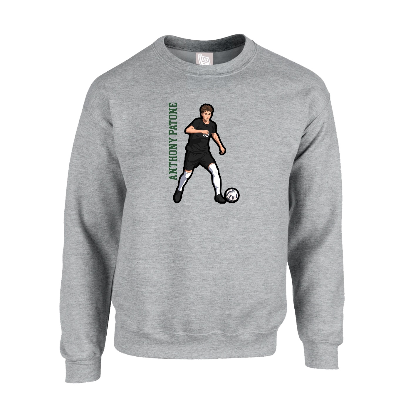 Fleece Crew — Name Vertical in Grey