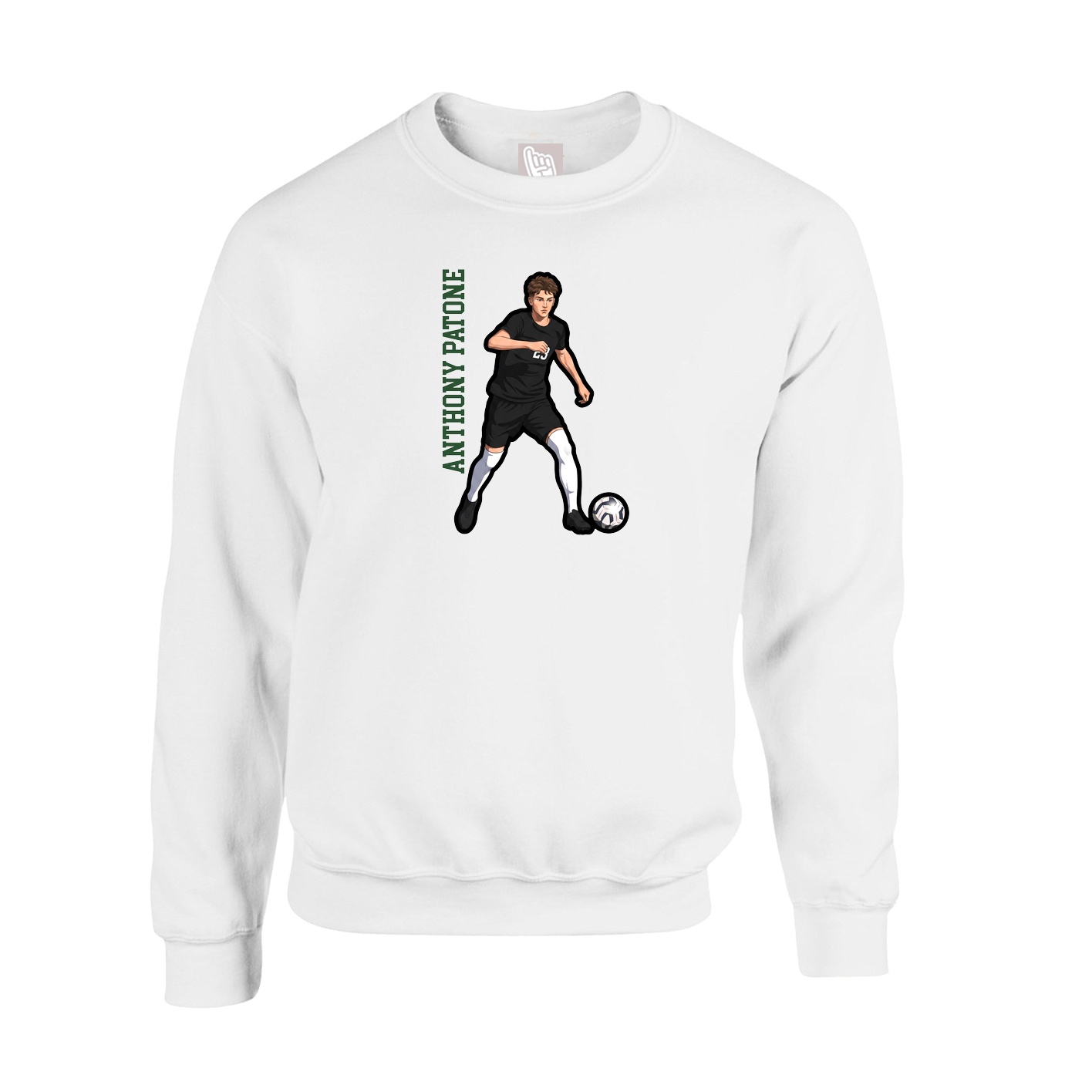 Fleece Crew — Name Vertical in White