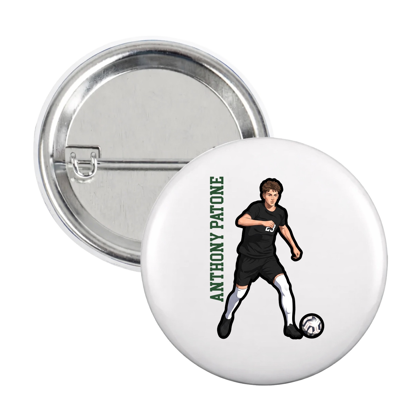 Game Day Button — Name Vertical in White