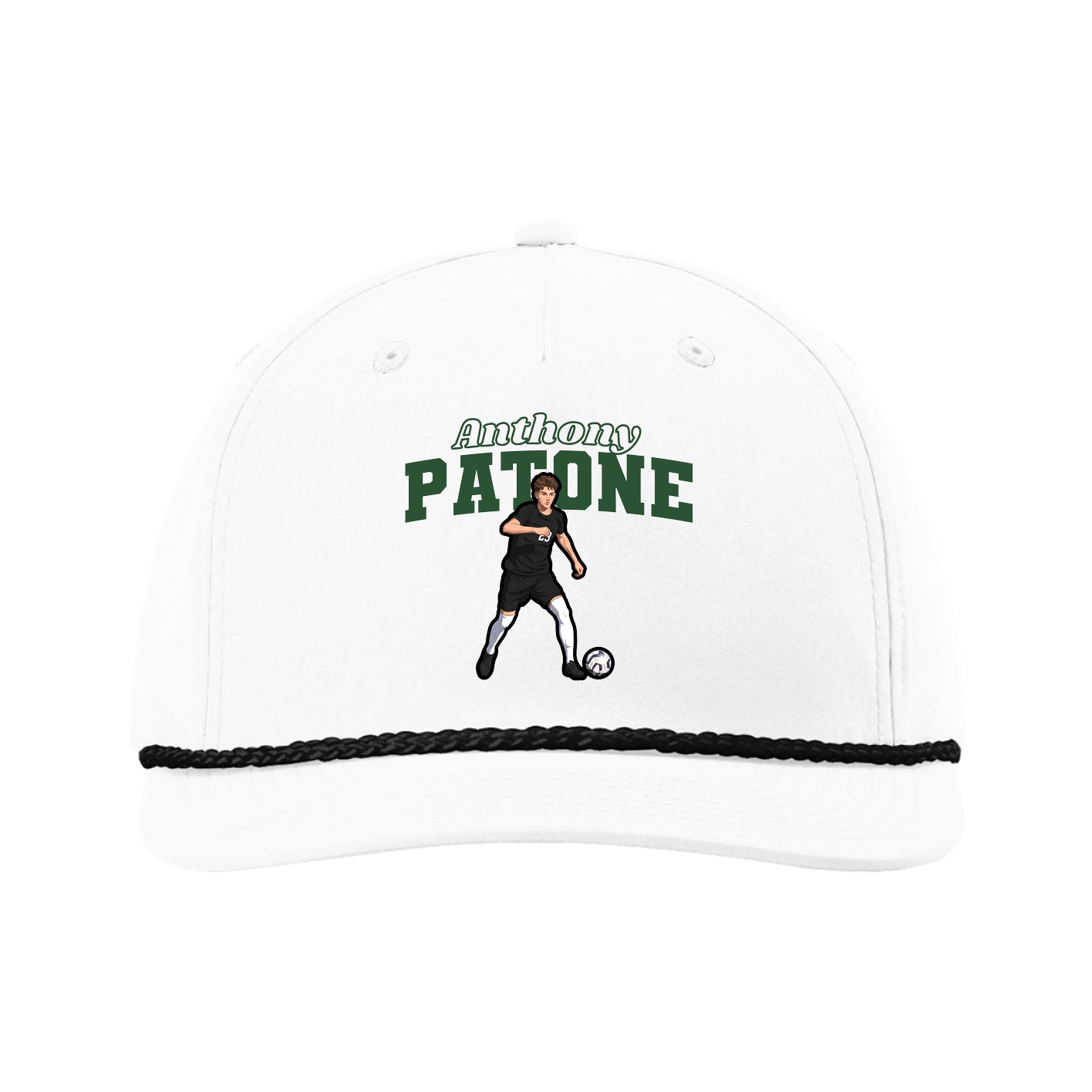 Five-Panel Classic Rope Cap — Name Arch in White