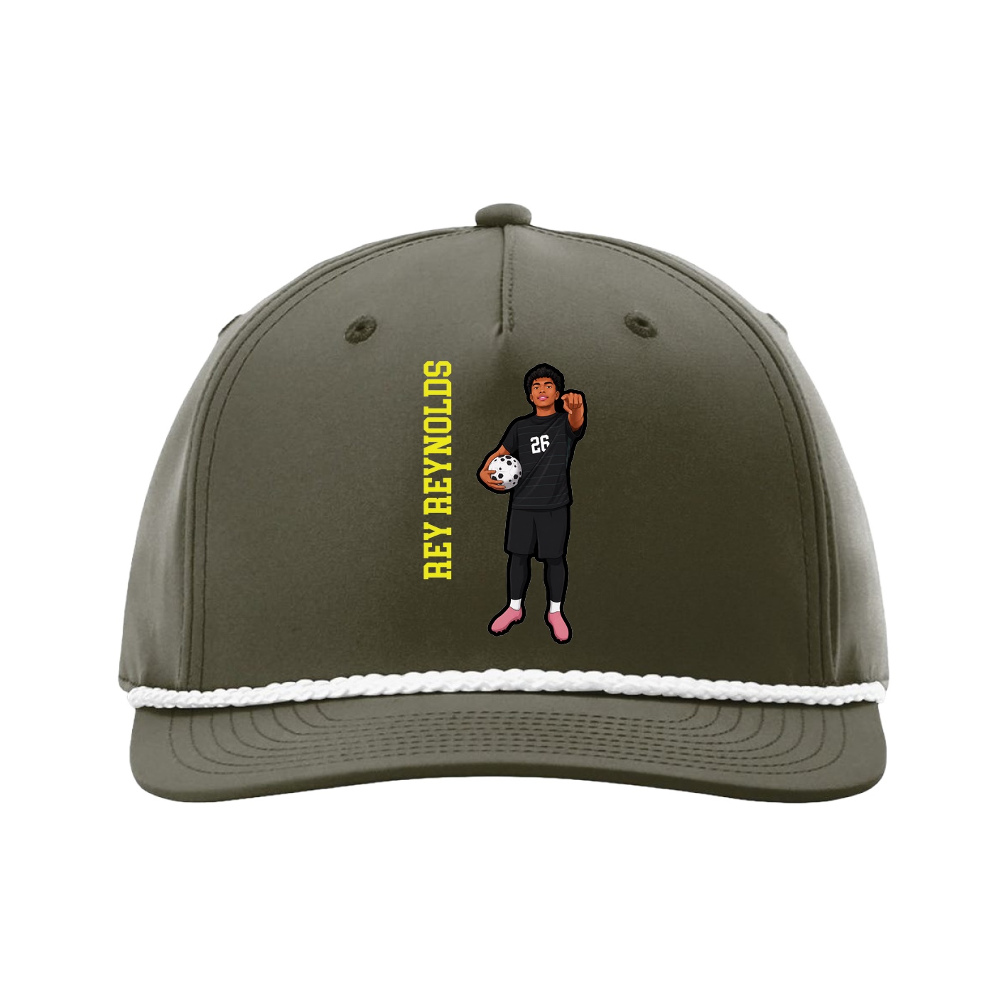 Five-Panel Classic Rope Cap — Name Vertical in Green