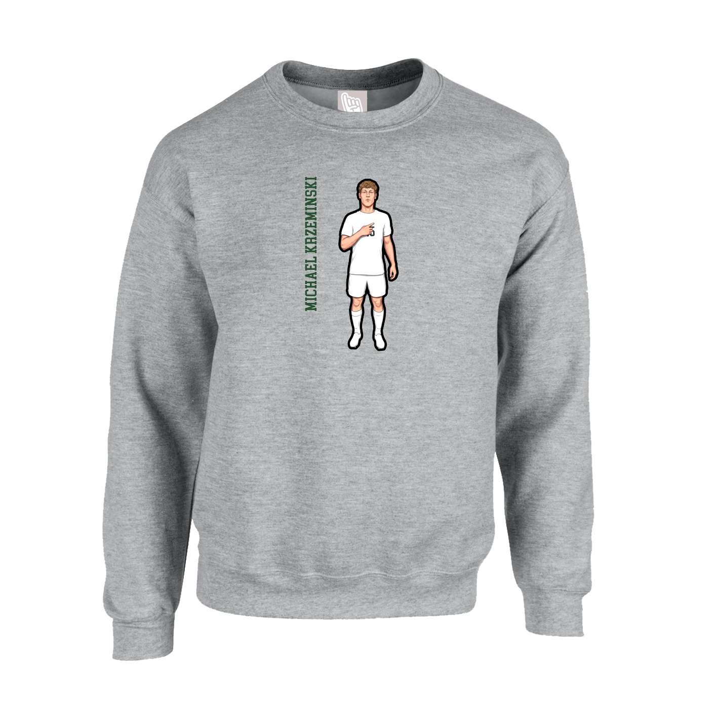 Fleece Crew — Name Vertical in Grey