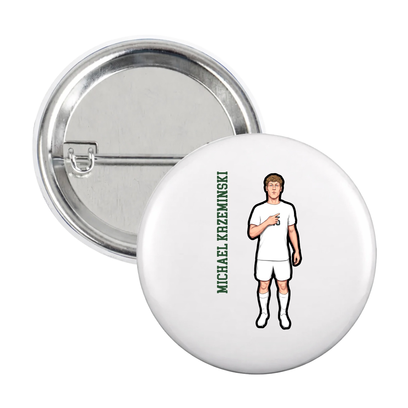 Game Day Button — Name Vertical in White