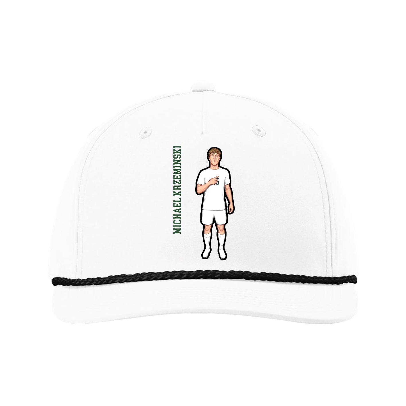 Five-Panel Classic Rope Cap — Name Vertical in White