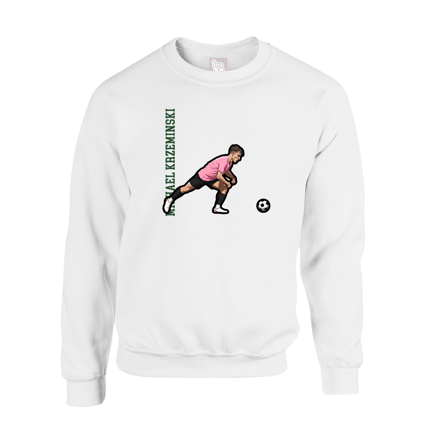 Fleece Crew — Name Vertical in White