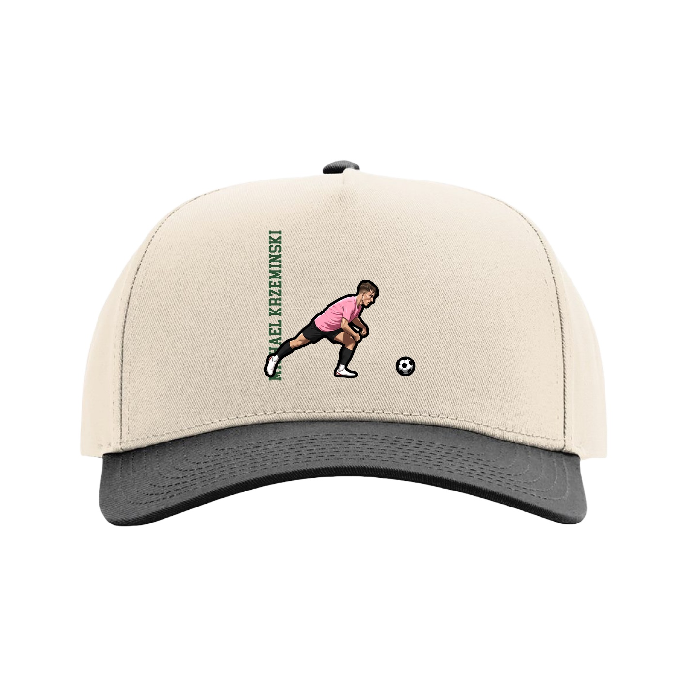 Full Fabric Five-Panel Champ Cap — Name Vertical in Cream/Black