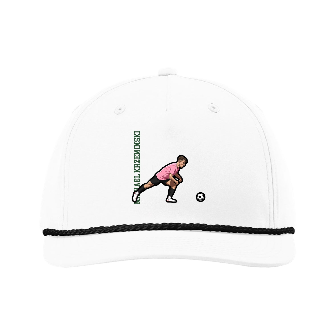 Five-Panel Classic Rope Cap — Name Vertical in White