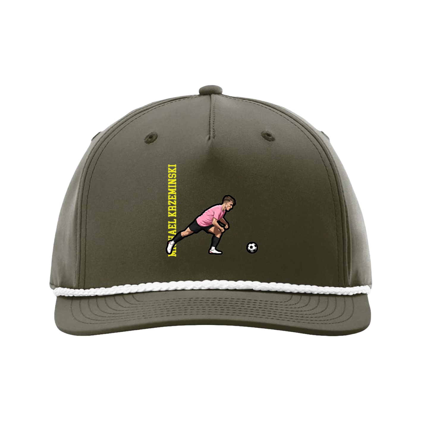 Five-Panel Classic Rope Cap — Name Vertical in Green