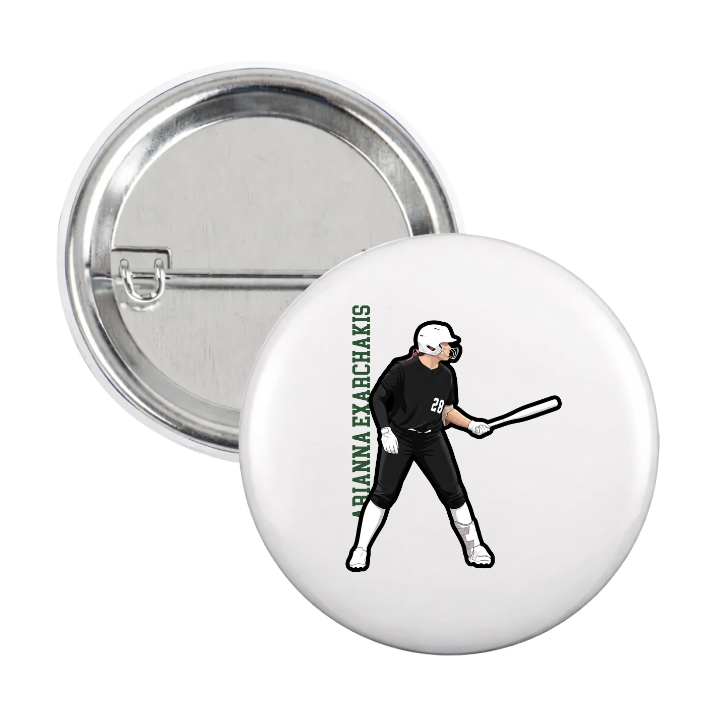 Game Day Button — Name Vertical in White