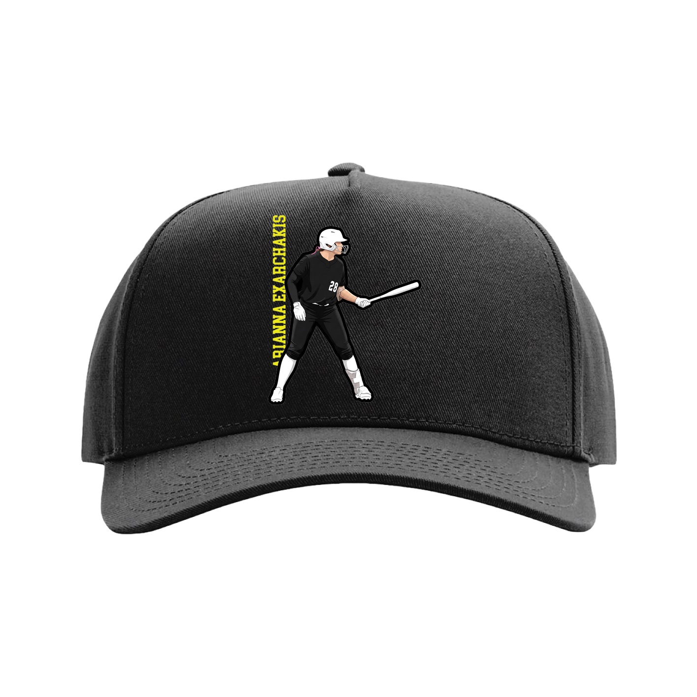 Full Fabric Five-Panel Champ Cap — Name Vertical in Black