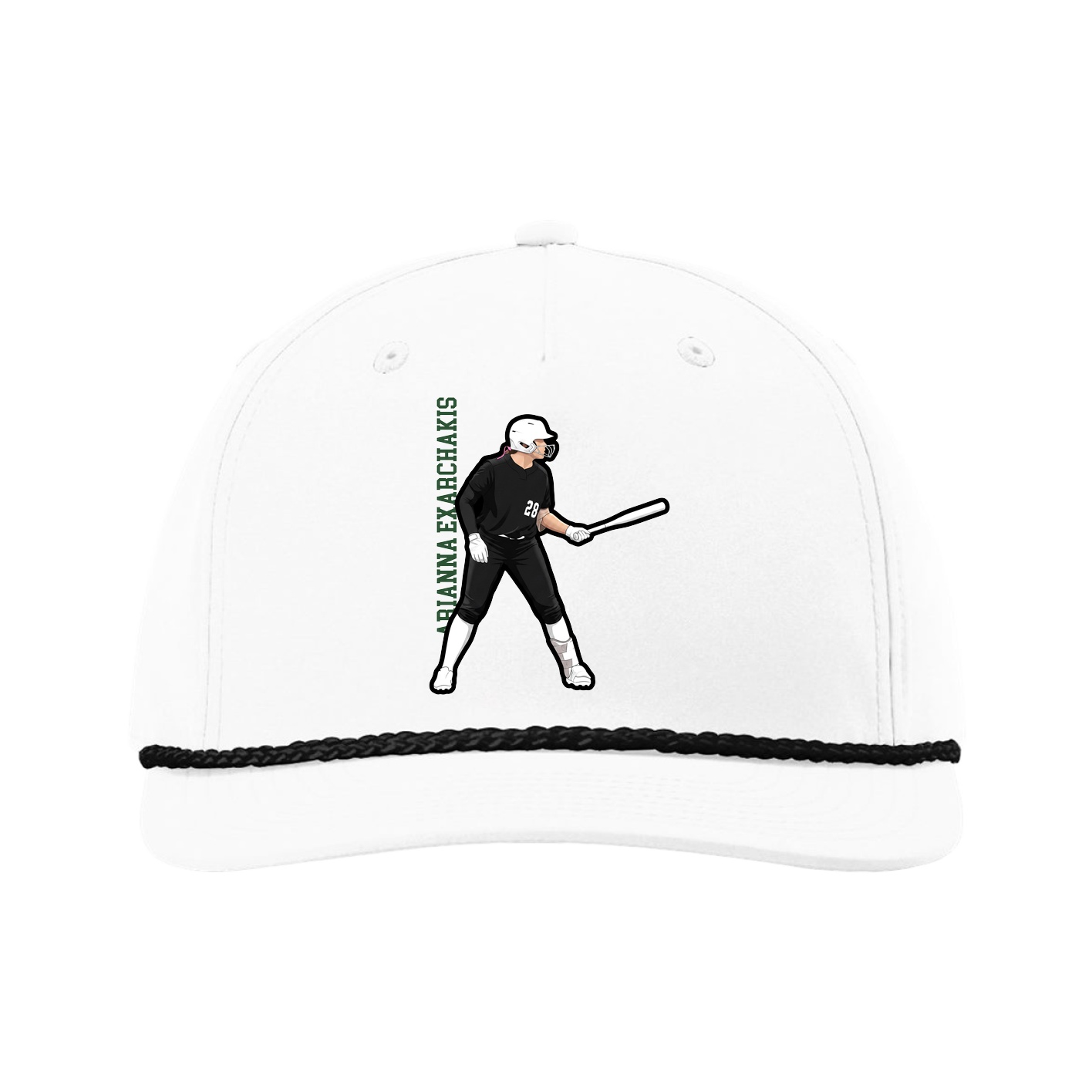 Five-Panel Classic Rope Cap — Name Vertical in White