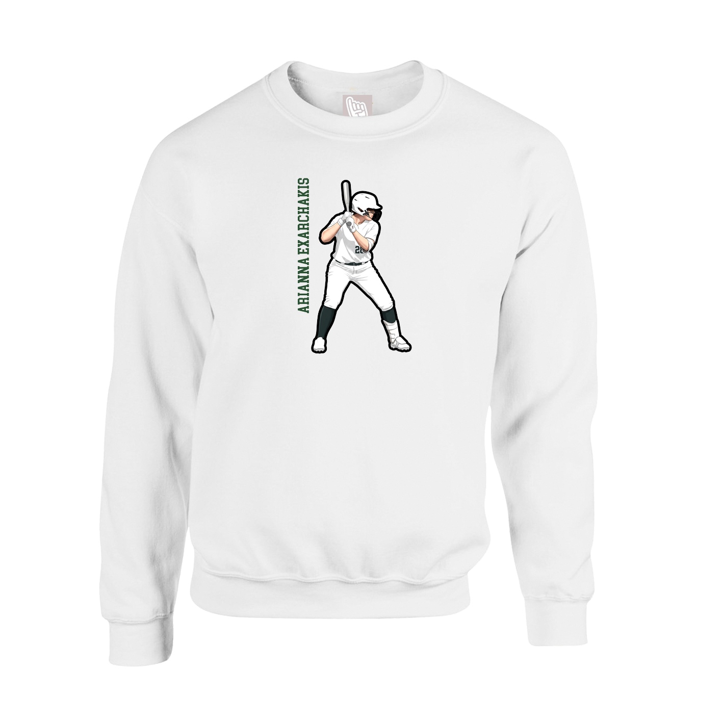 Fleece Crew — Name Vertical in White