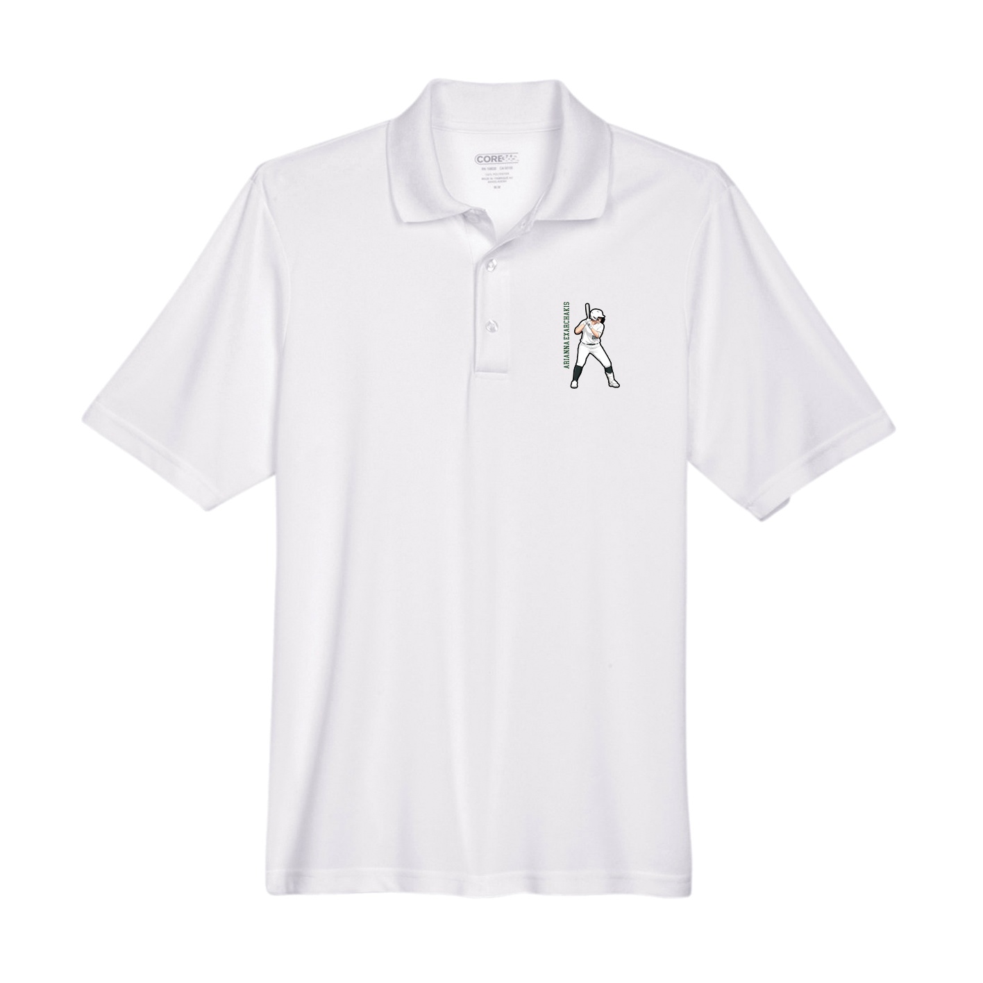 Performance Polo — Name Vertical in White