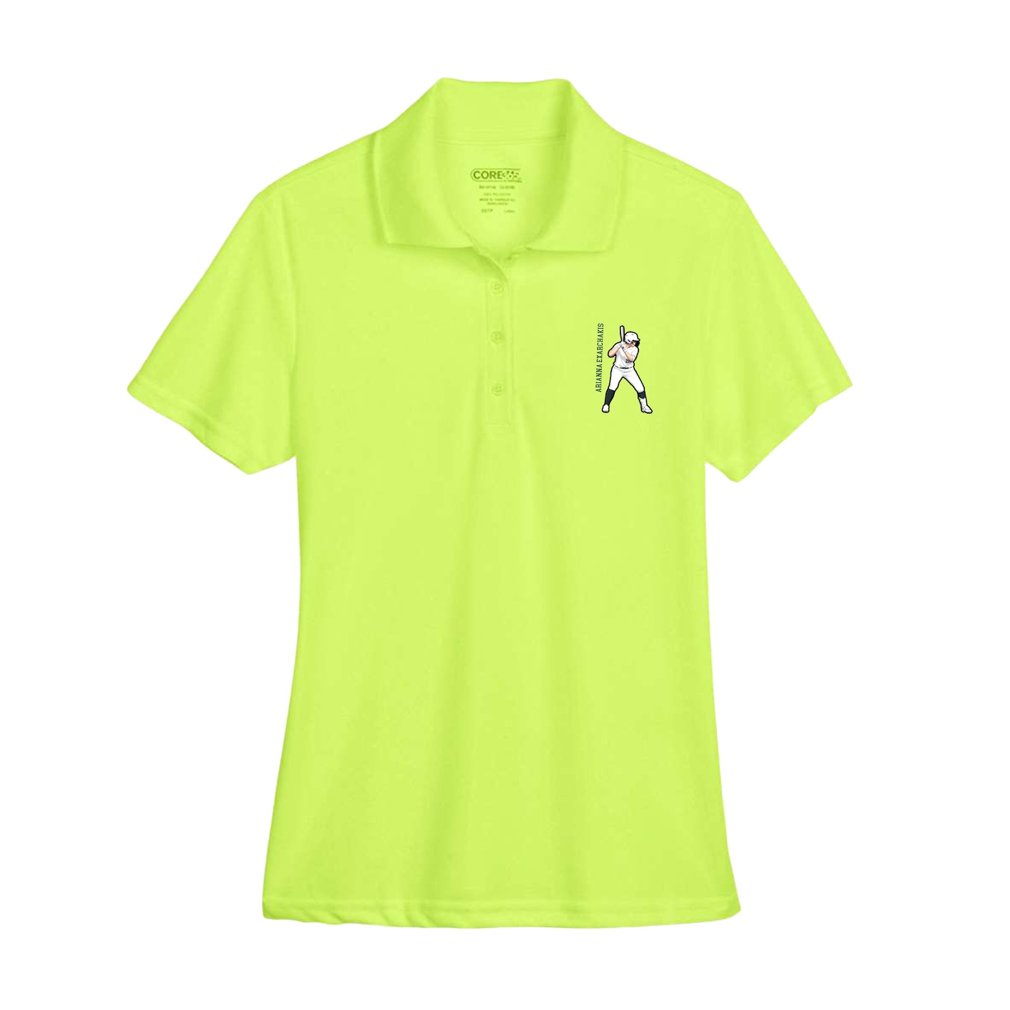 Womens Performance Polo — Name Vertical in Yellow