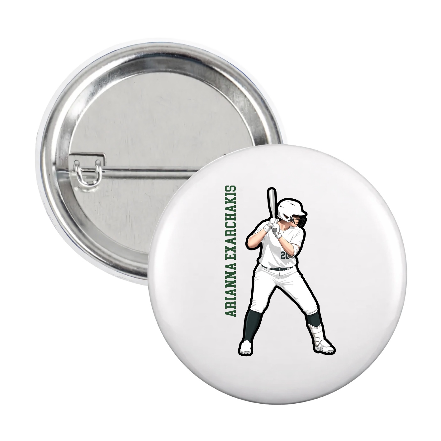 Game Day Button — Name Vertical in White