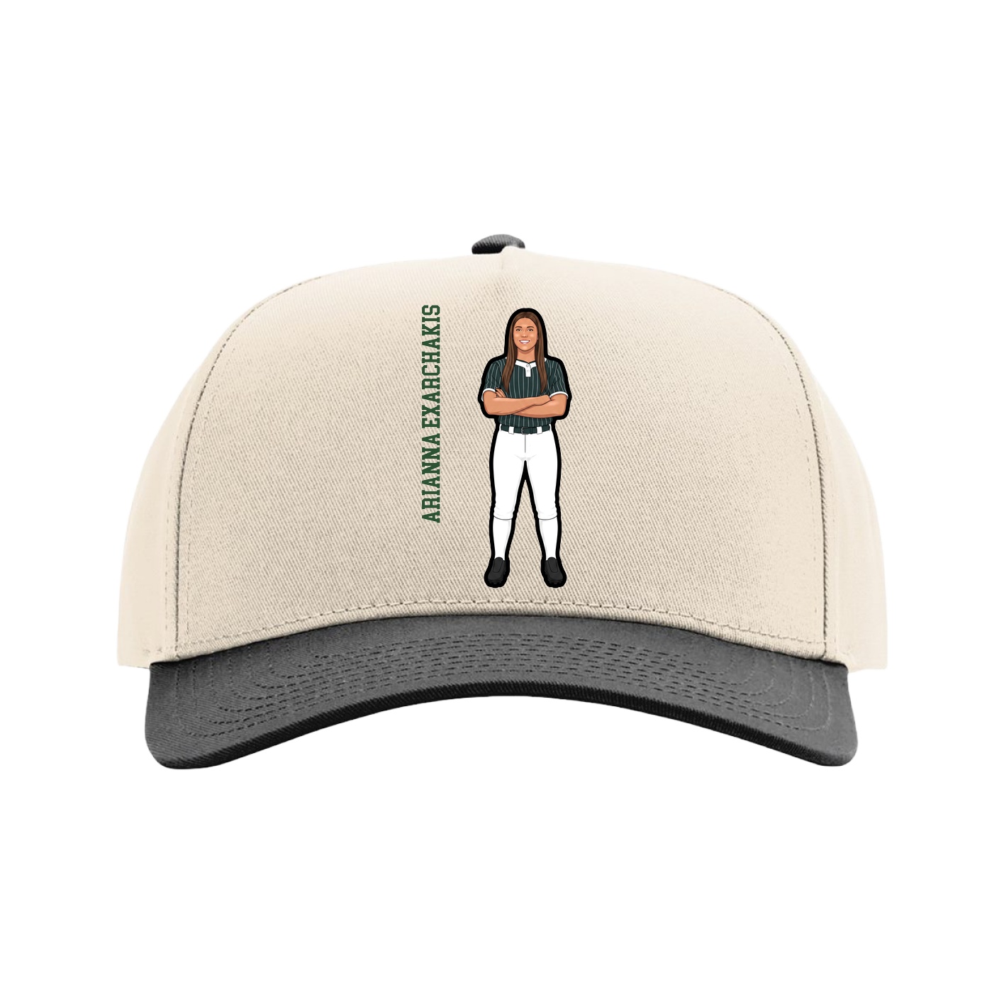 Full Fabric Five-Panel Champ Cap — Name Vertical in Cream/Black