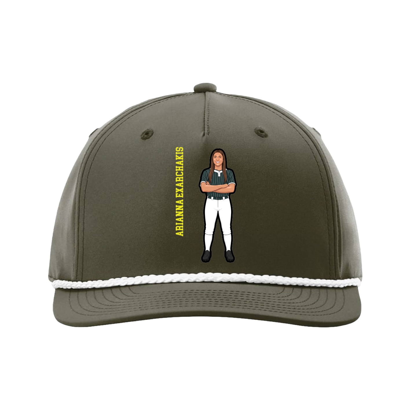 Five-Panel Classic Rope Cap — Name Vertical in Green
