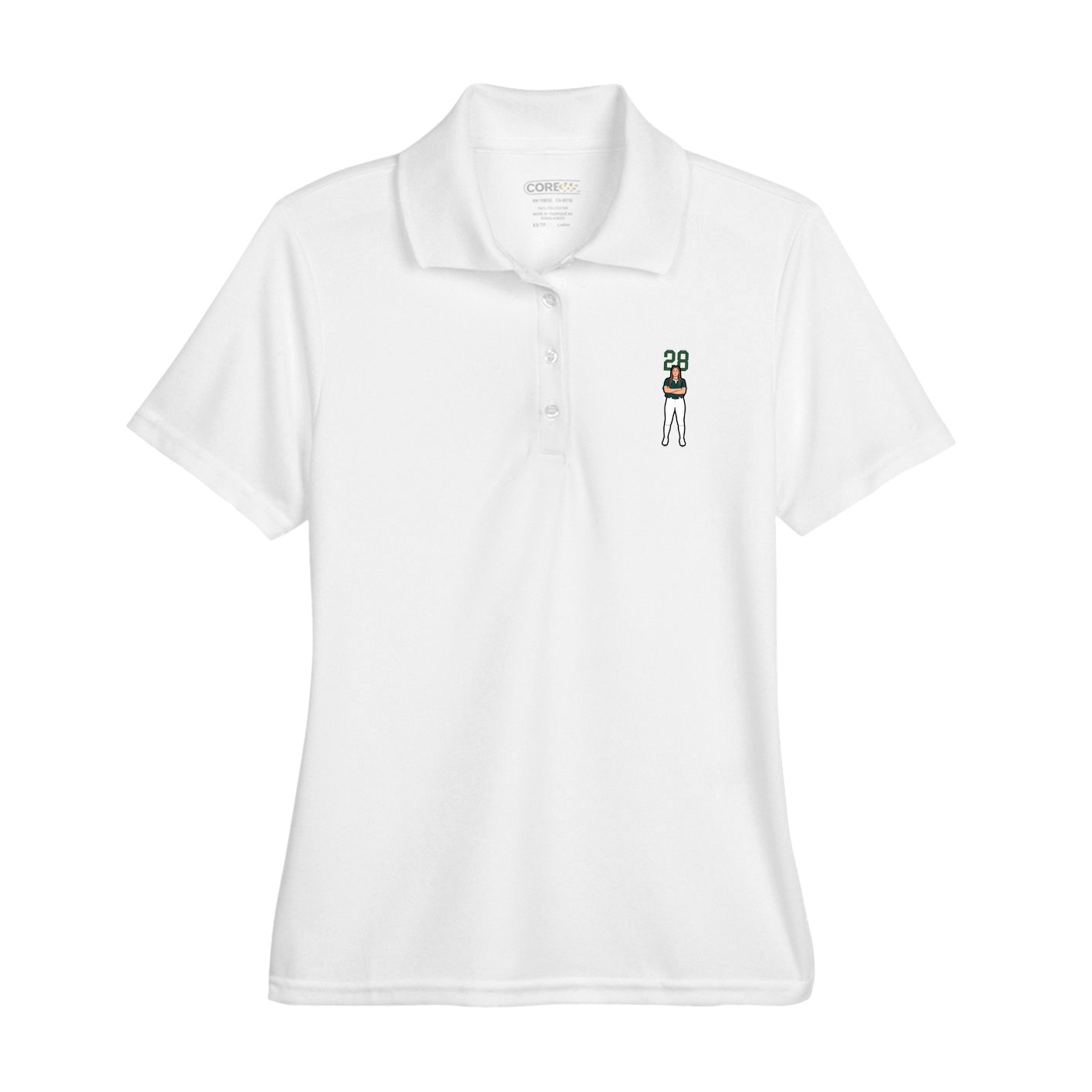 Womens Performance Polo — Number Top in White
