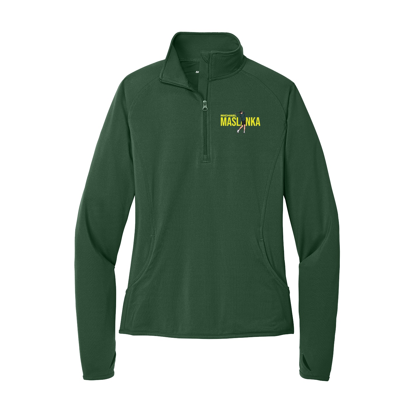 Women's Q-Zip Pullover — Player Name in Green