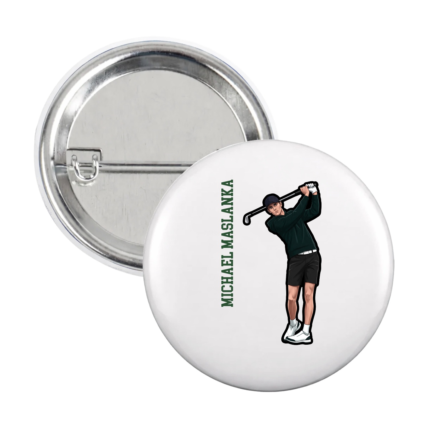 Game Day Button — Name Vertical in White