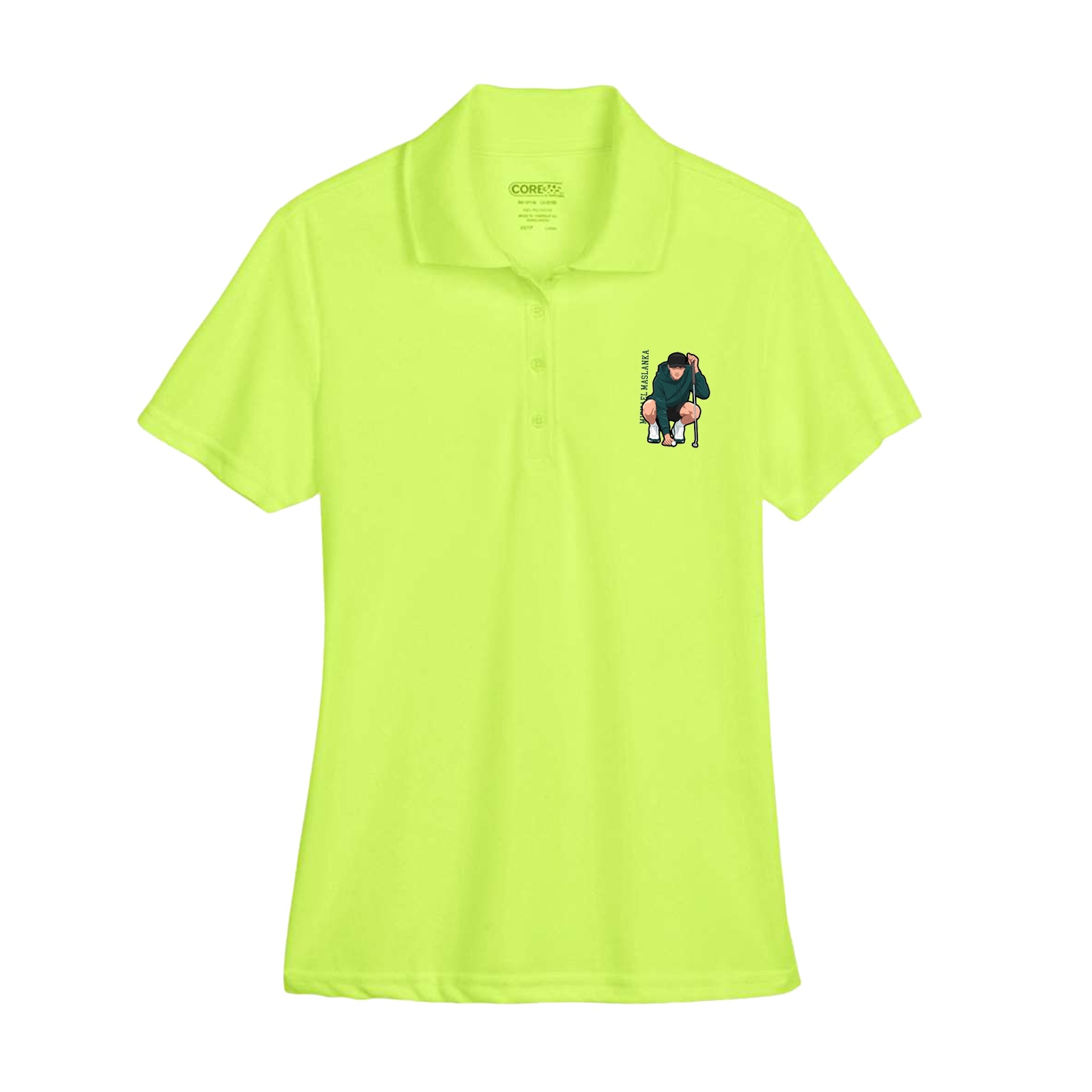 Womens Performance Polo — Name Vertical in Yellow