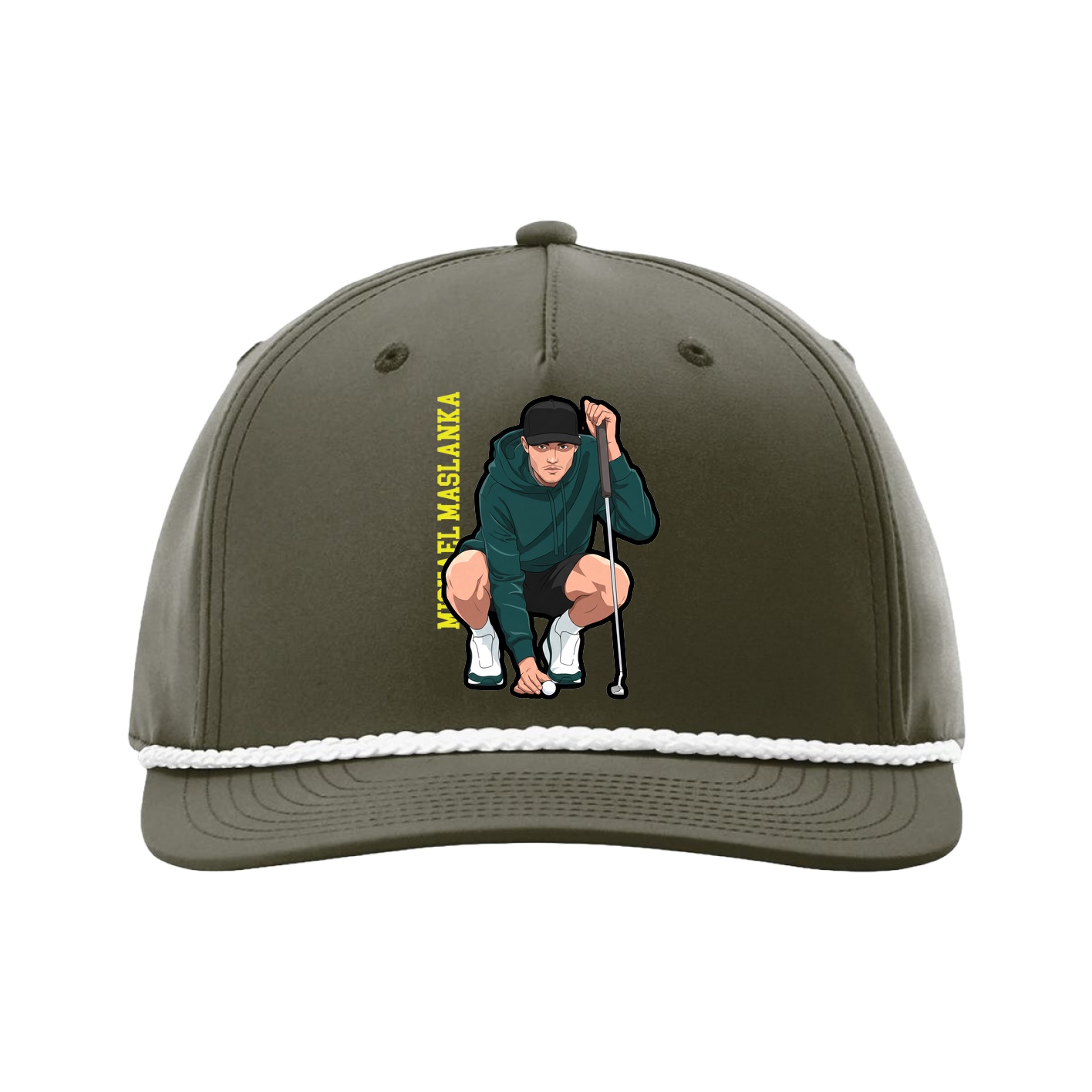 Five-Panel Classic Rope Cap — Name Vertical in Green