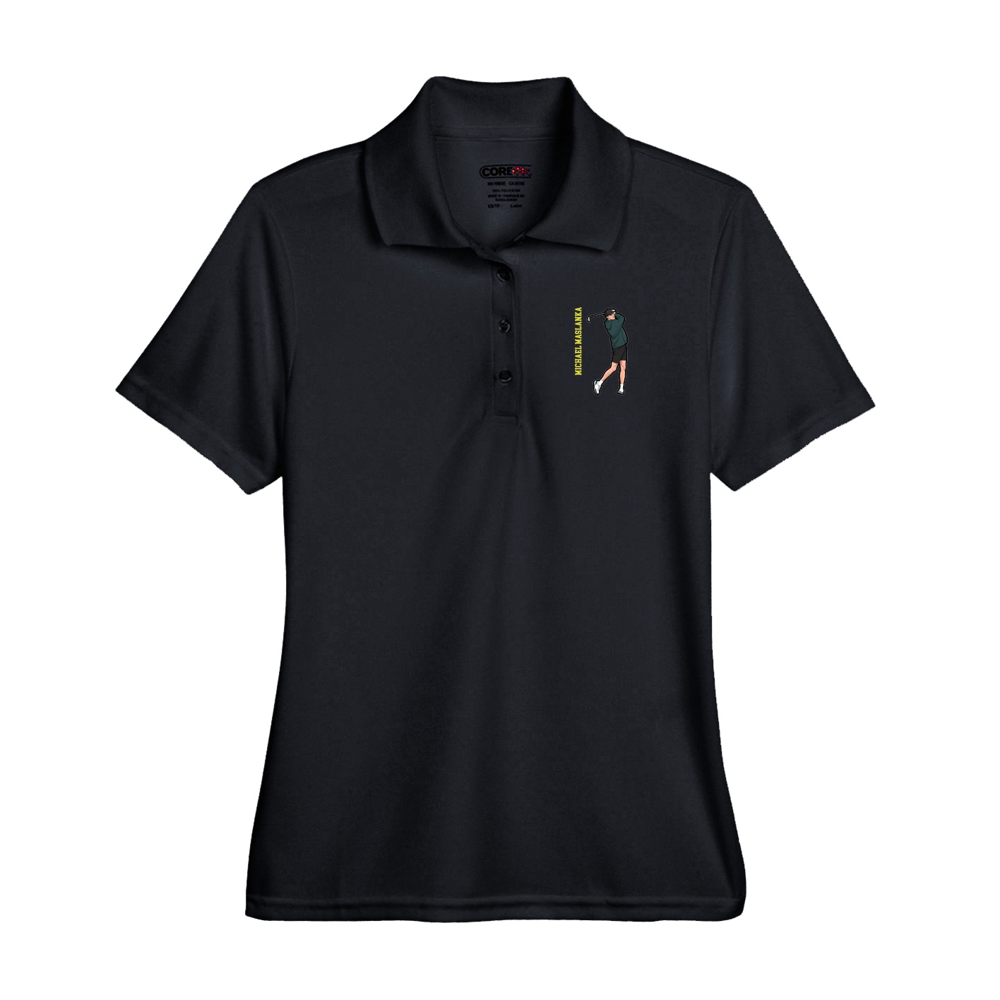 Performance Polo — Name Vertical in Black