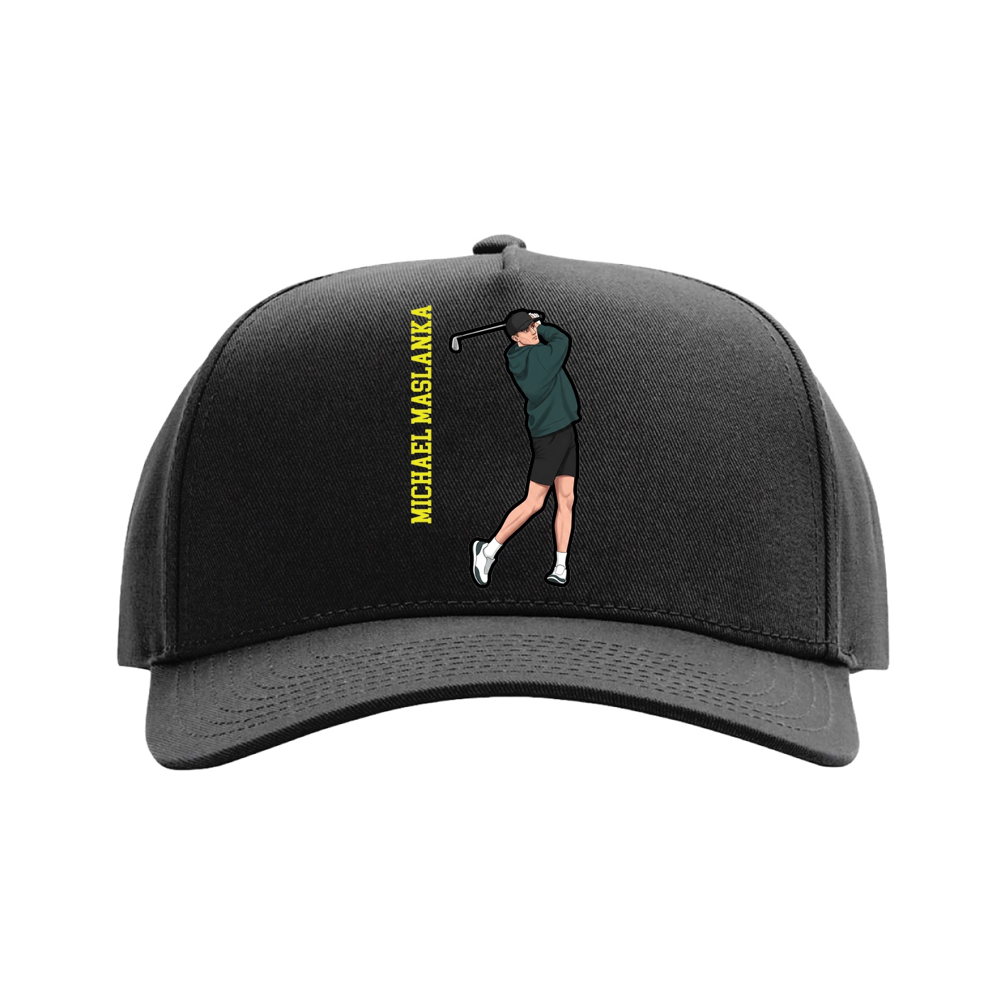 Full Fabric Five-Panel Champ Cap — Name Vertical in Black