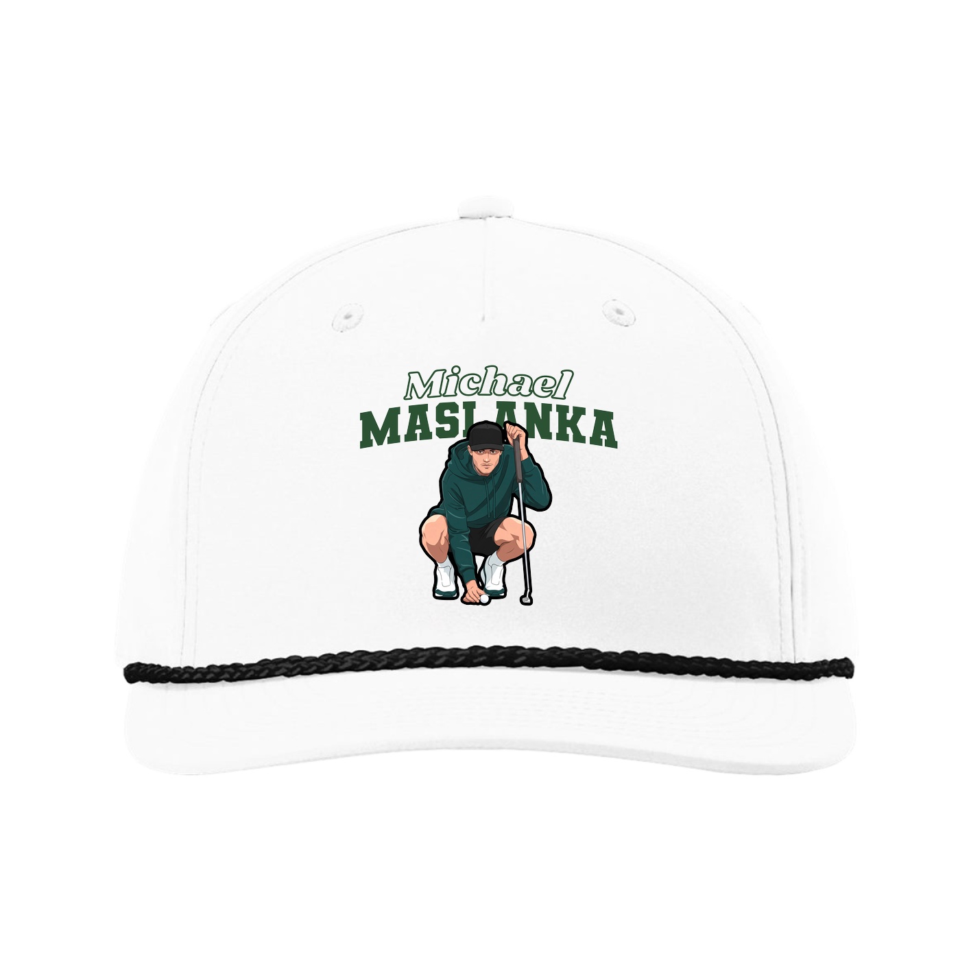 Five-Panel Classic Rope Cap — Name Arch in White