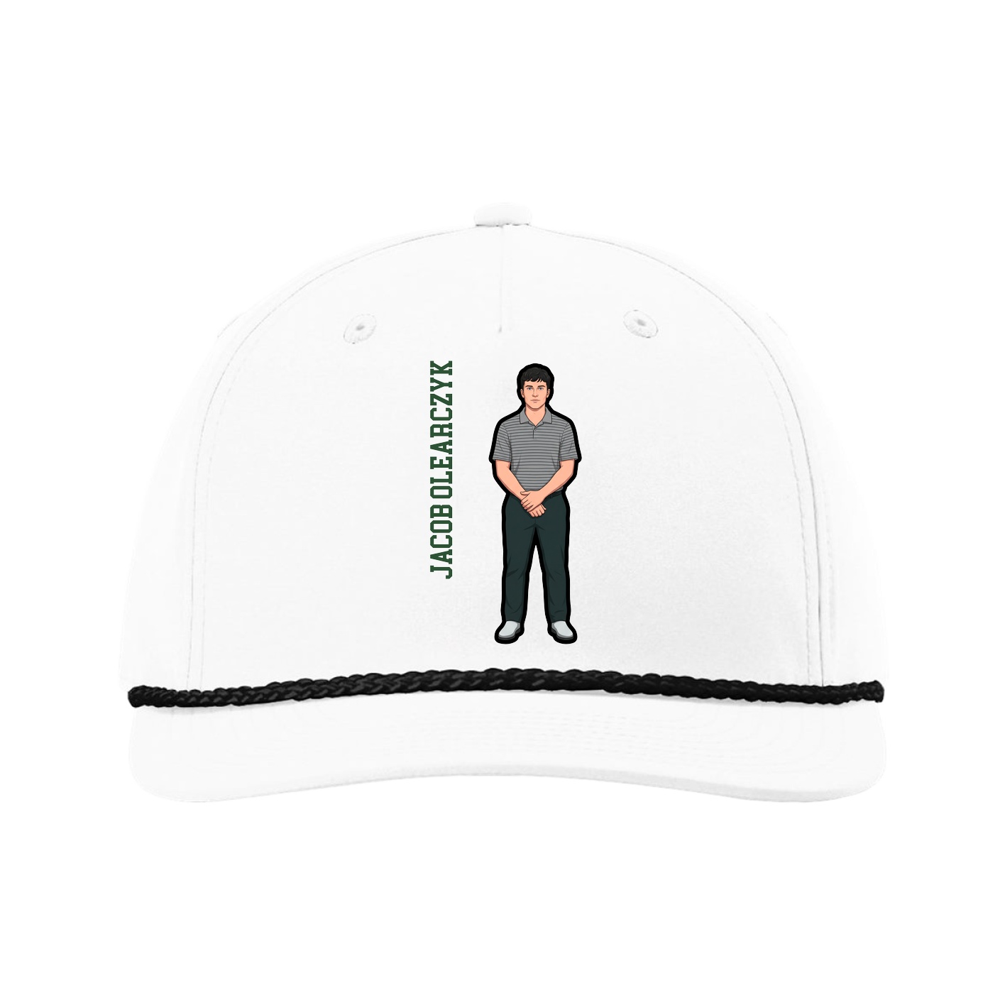 Five-Panel Classic Rope Cap — Name Vertical in White