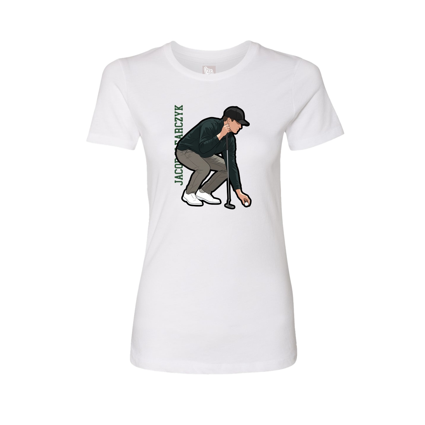 Fitted Women's Tee — Name Vertical in White