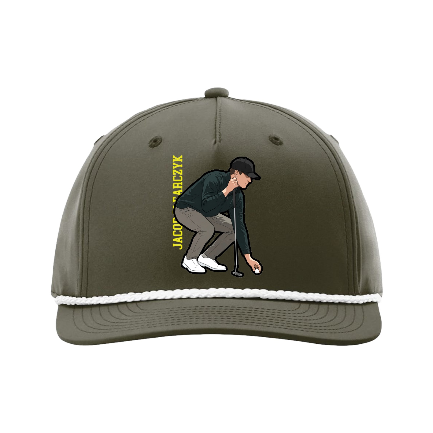 Five-Panel Classic Rope Cap — Name Vertical in Green
