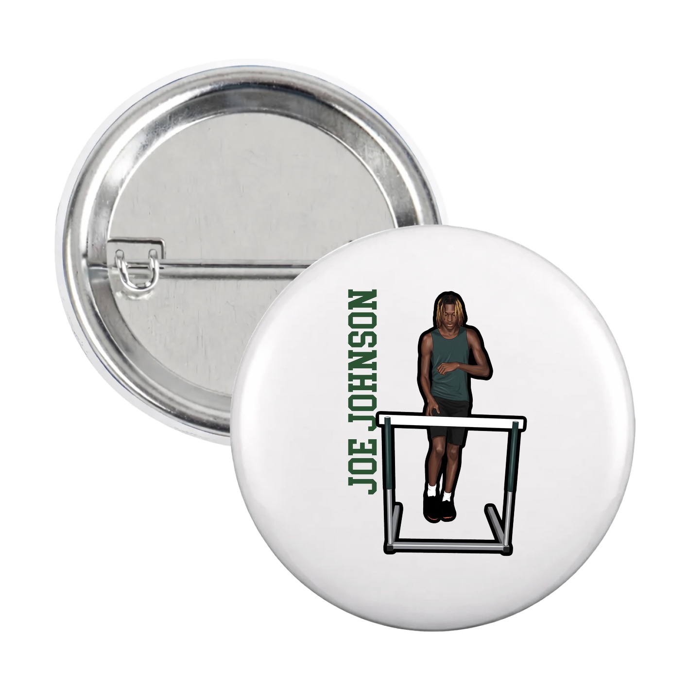 Game Day Button — Name Vertical in White