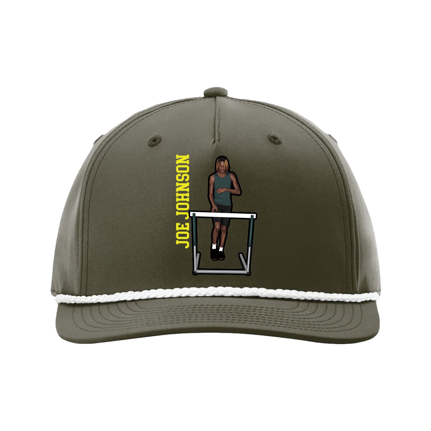 Five-Panel Classic Rope Cap — Name Vertical in Green