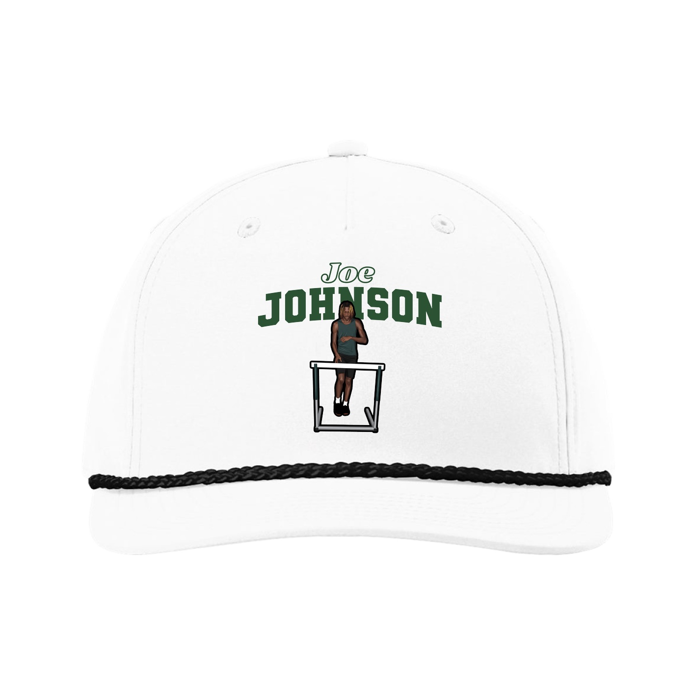 Five-Panel Classic Rope Cap — Name Arch in White